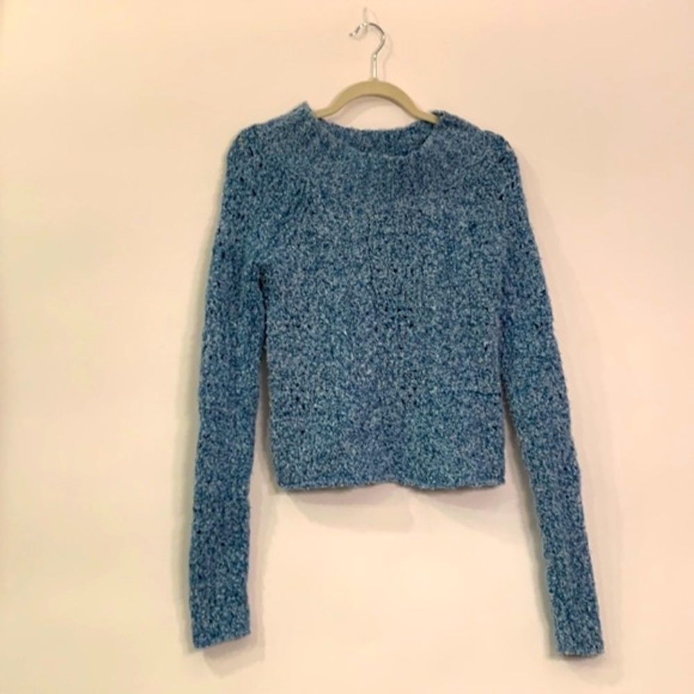 Free People Avalon cropped pull over sweater blue marine size medium